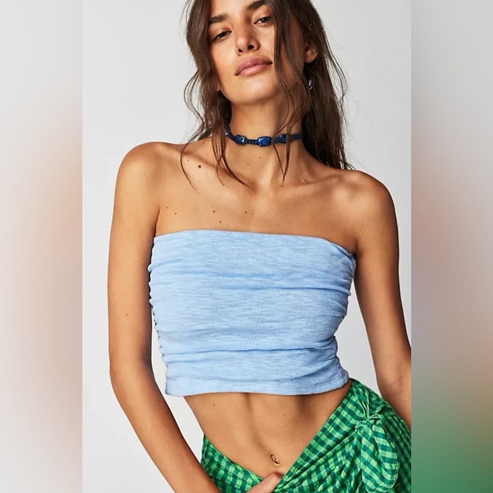 Free People Light Blue Strapless Cotton Tube Top